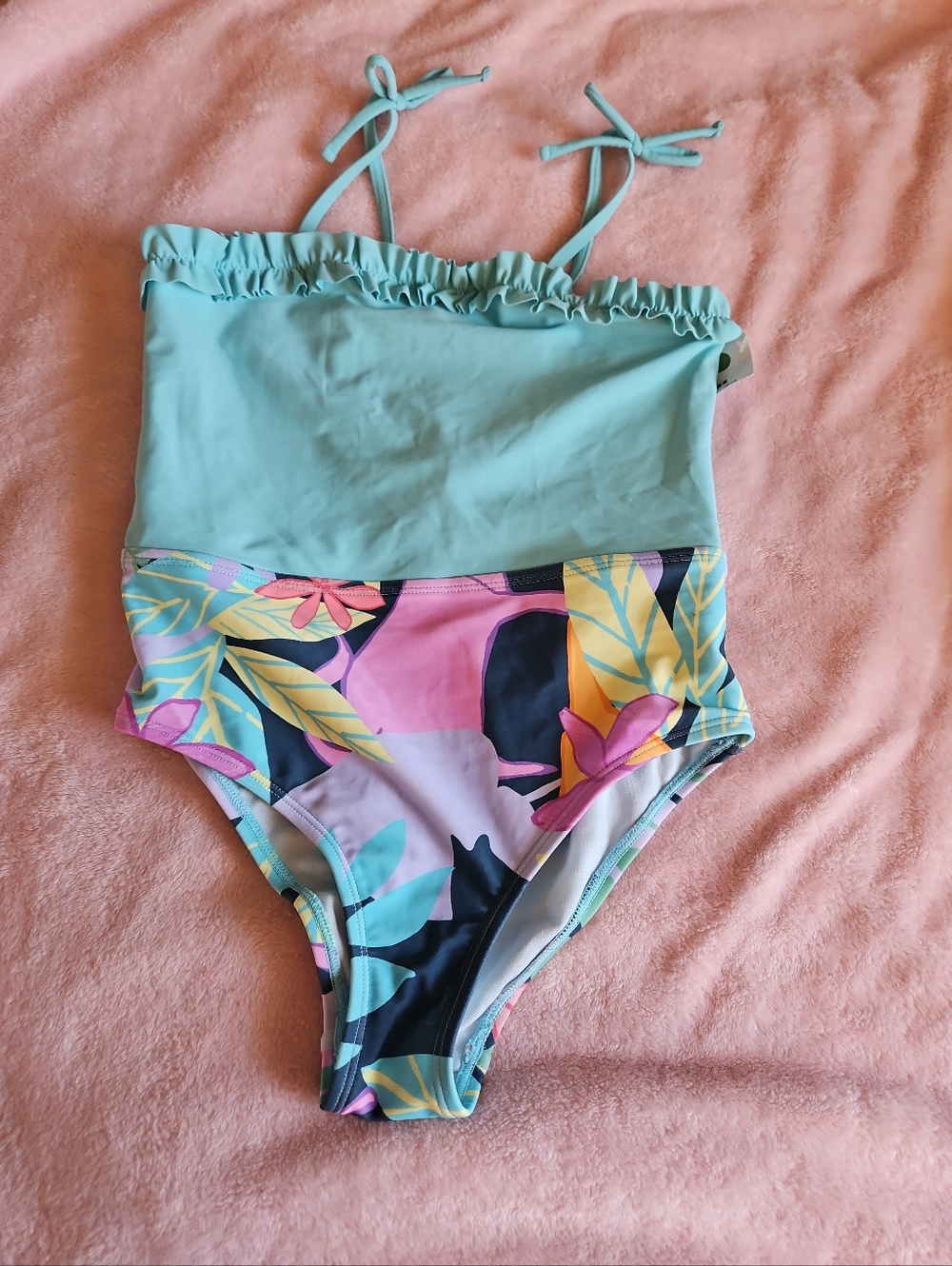 MUST GO! Cupshe Girls Sz.10 Colorblock Floral One Piece Swimsuit | Ruffle Top